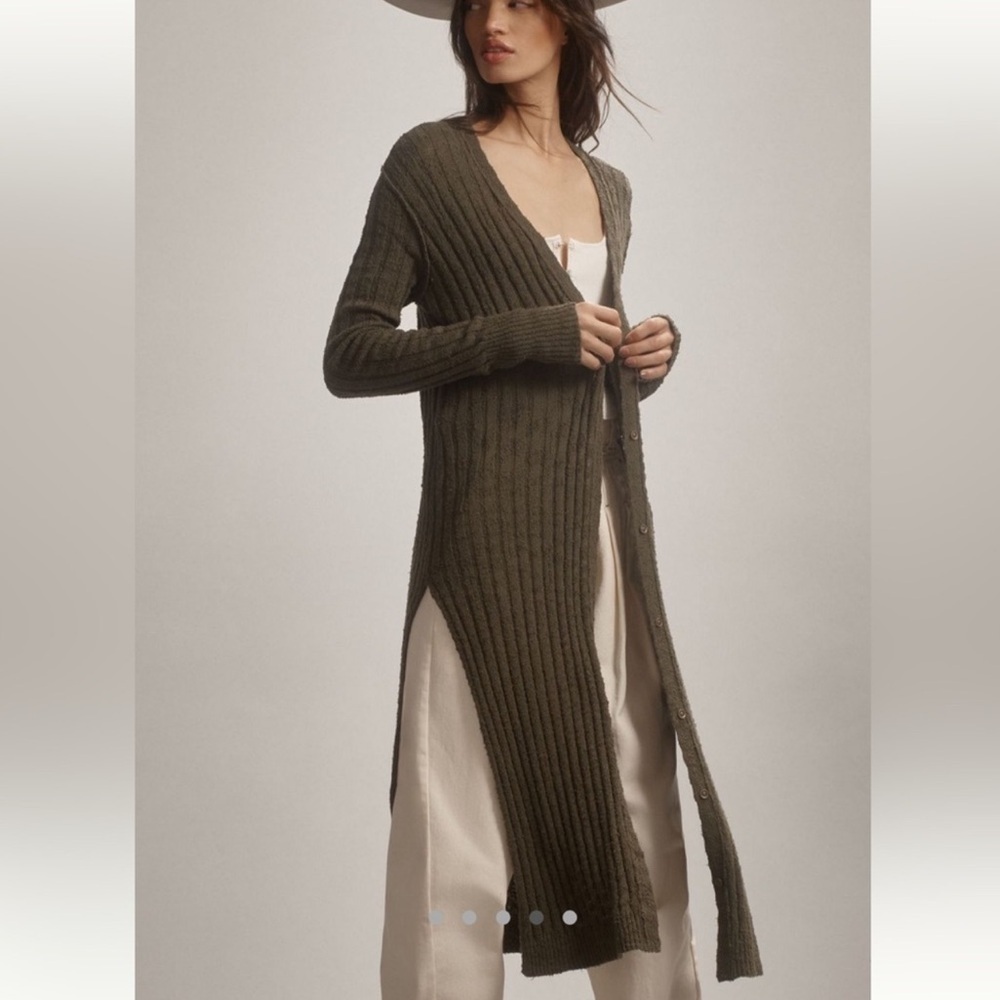 NWOT Anthropologie Pilcro Gauzy Distressed Long Duster Cardigan Sweater XS green